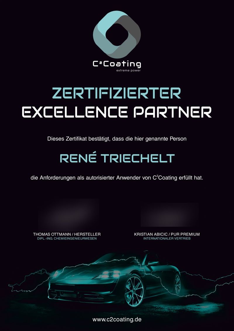 Zertifikat „Zertifizierter Excellence Partner“ für René Triechelt, C²Coating